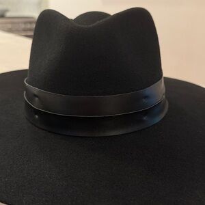Black Wool Fedora Hat with Leather Banded Brim